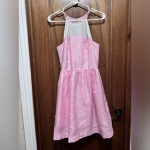 Lilly Pulitzer Pink White Chiffon Halter Party Cocktail Dress Size 4